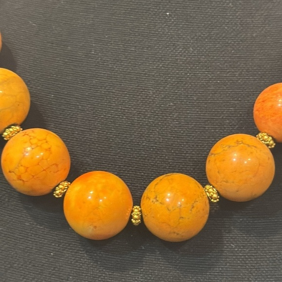 Jasper Orange Beaded Signed Damalli fine jewelry necklace natural Brass Gorgeous - Picture 7 of 9